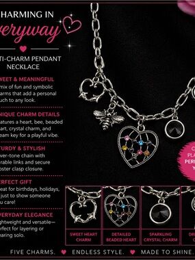 paparazzi Silver-Tone Multi-Charm Necklace with Multicolor Beads